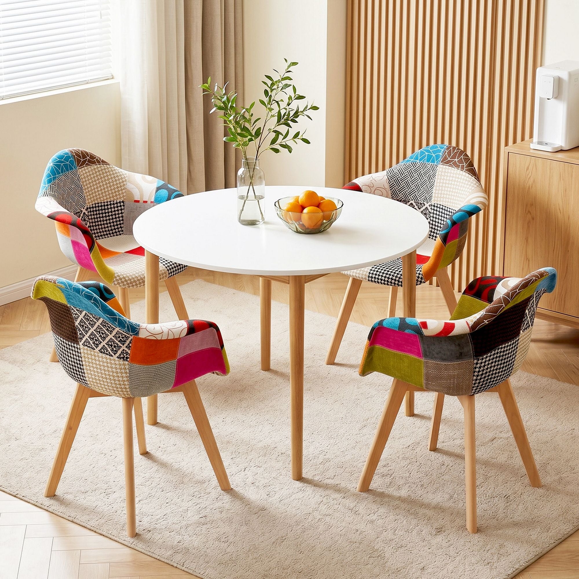 Dining Table and 4 Mid Century Chairs Set White