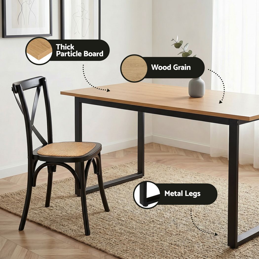 5PCS Industrial Dining Table and 4 Rattan Chairs Set 150x90cm - Black
