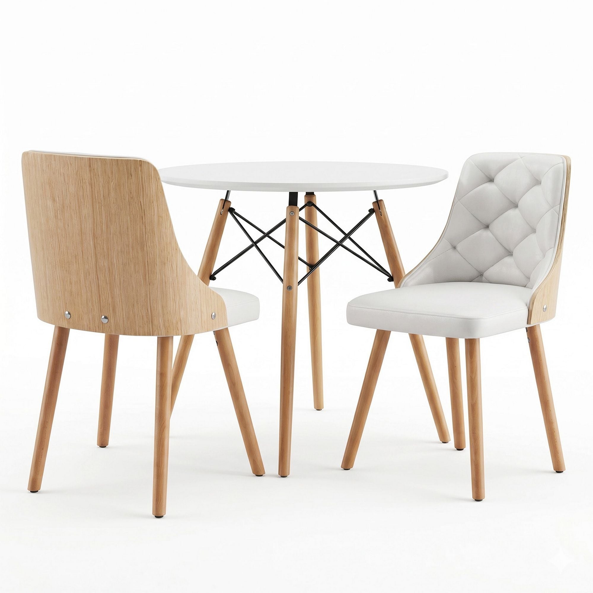 Dining Table and Chairs Set 3PCS 90cm 2 Seater Round Dining Set for Kitchen, Apartment, Dining Room White