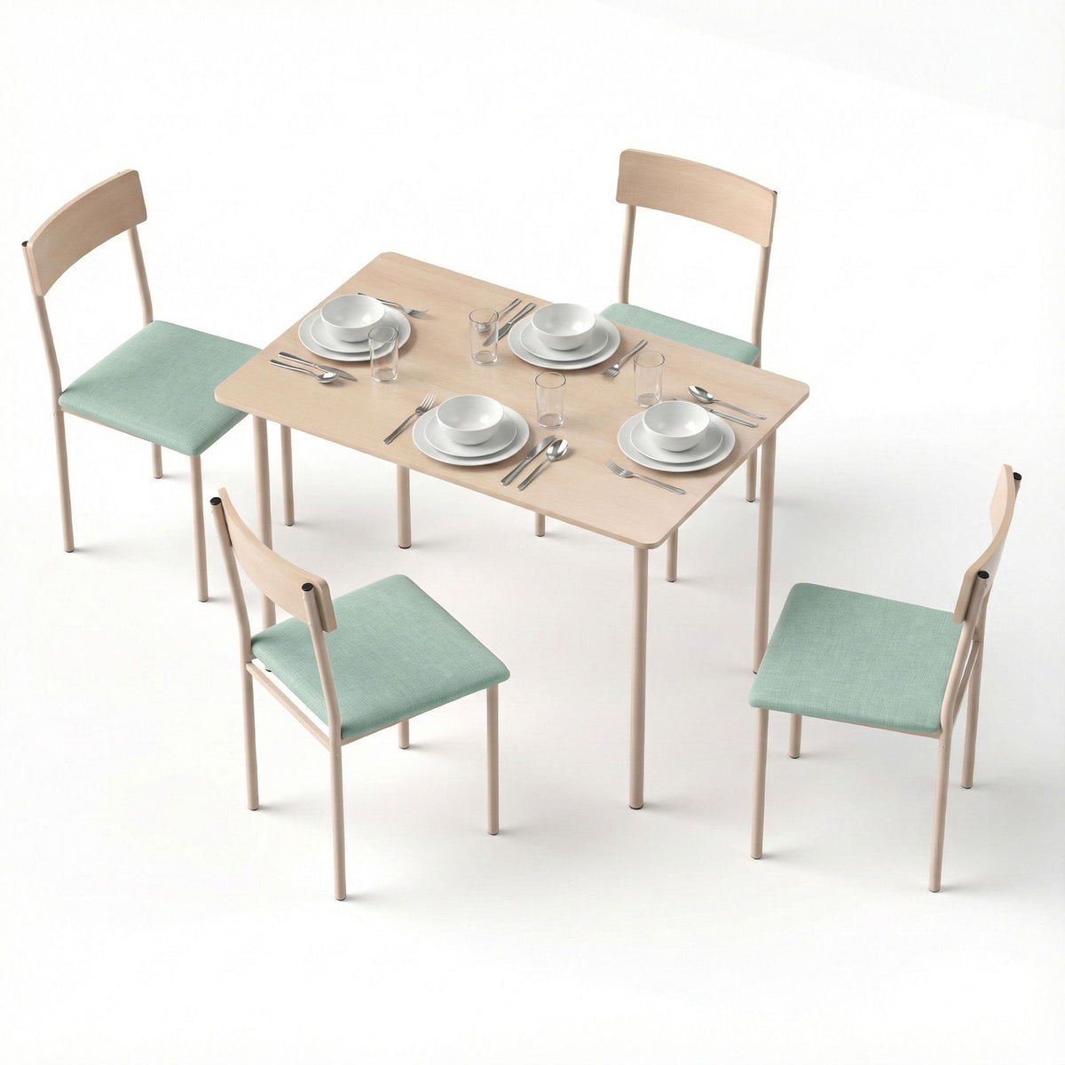 Dining Table and 4 Chairs Set Compact Kitchen Furniture - Natural Light Green