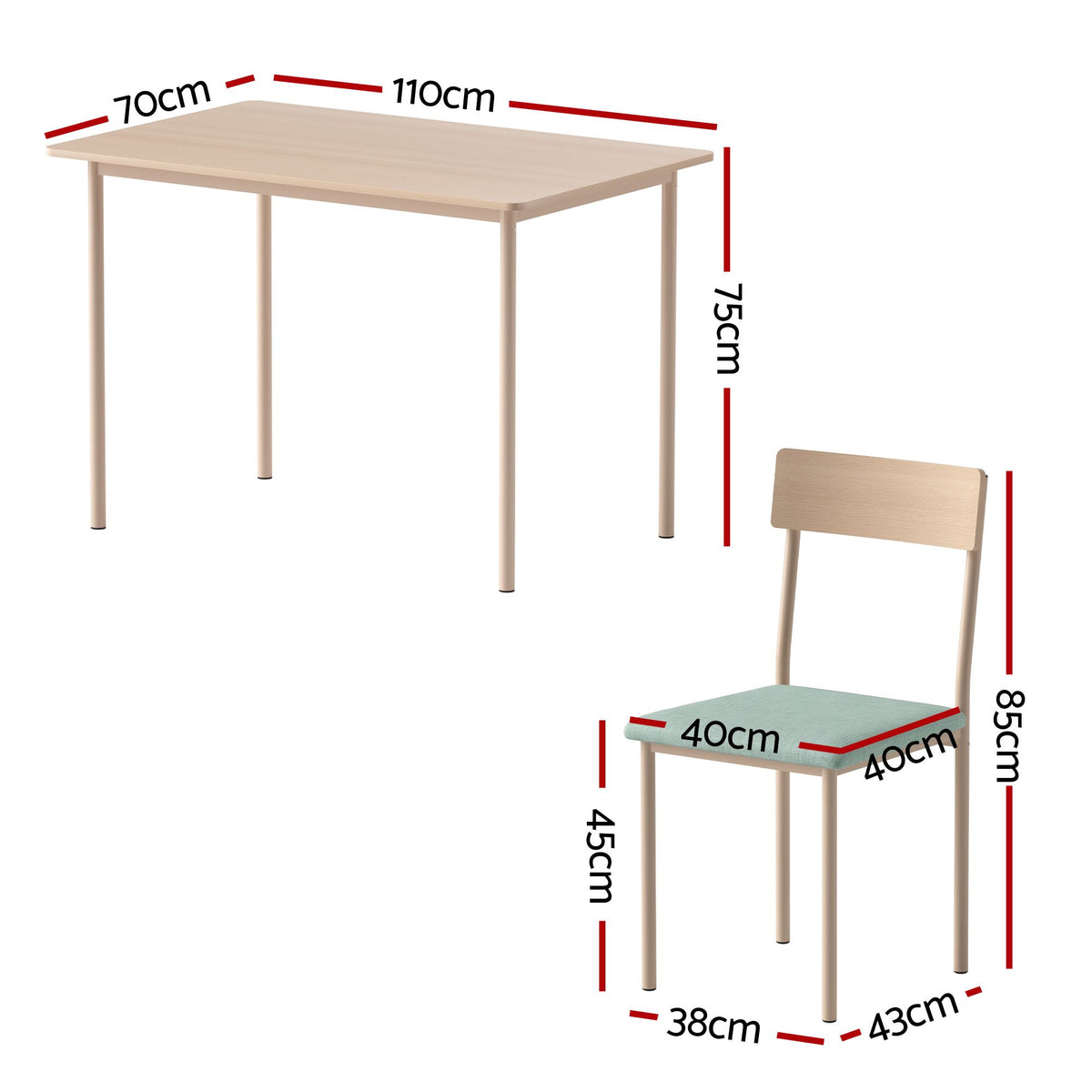 Dining Table and 4 Chairs Set Compact Kitchen Furniture - Natural Light Green