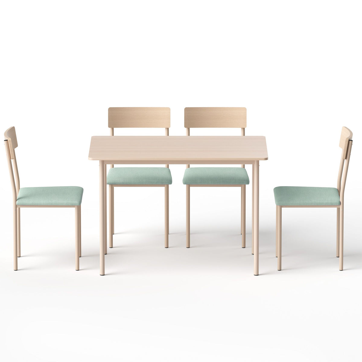 Dining Table and 4 Chairs Set Compact Kitchen Furniture - Natural Light Green