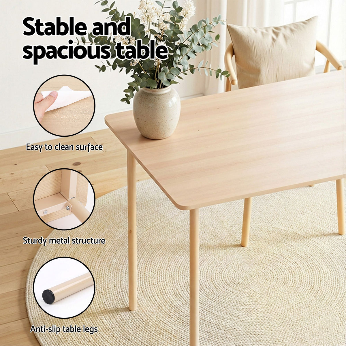 Dining Table and 4 Chairs Set Compact Kitchen Furniture - Natural Light Green