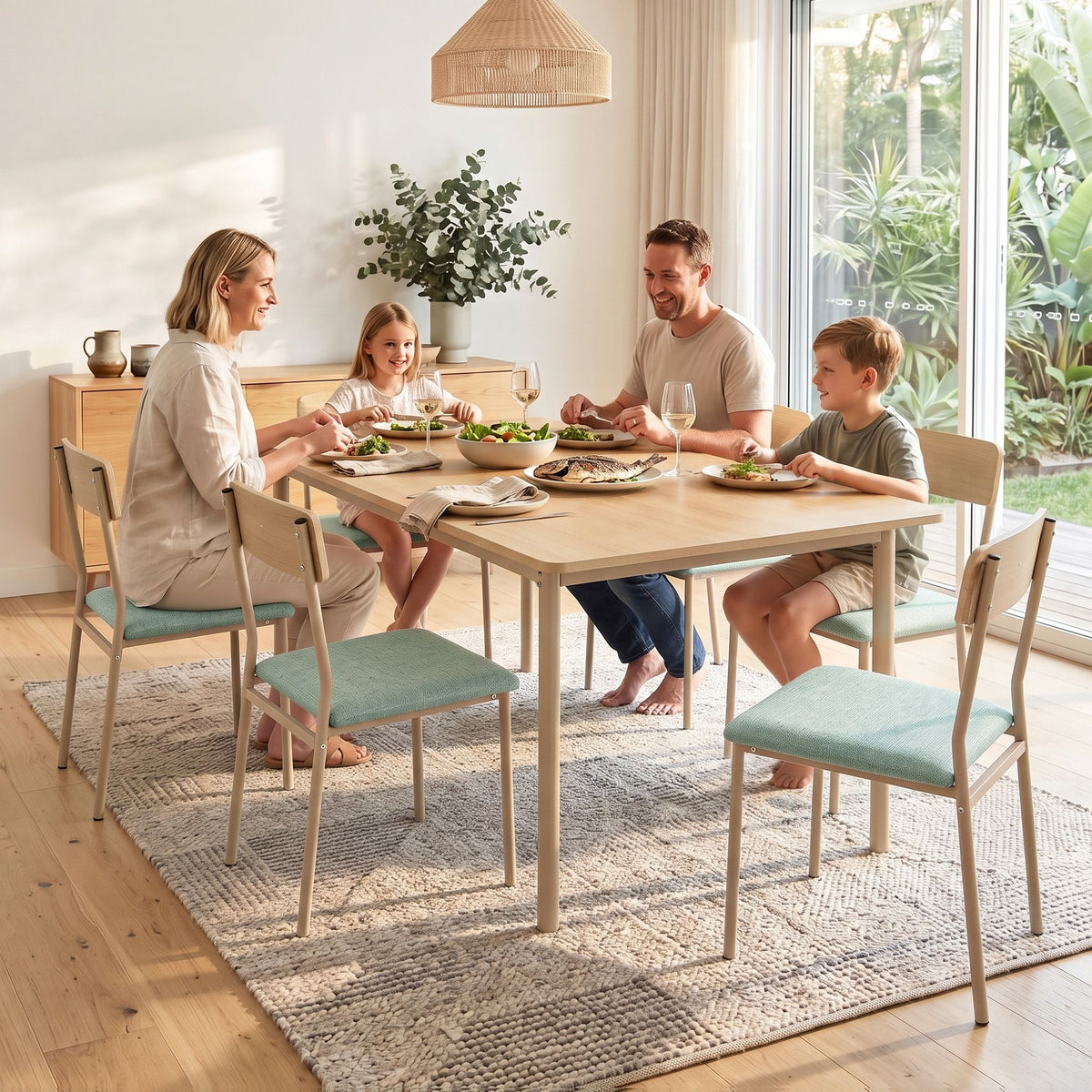 Dining Table and 4 Chairs Set Compact Kitchen Furniture - Natural Light Green