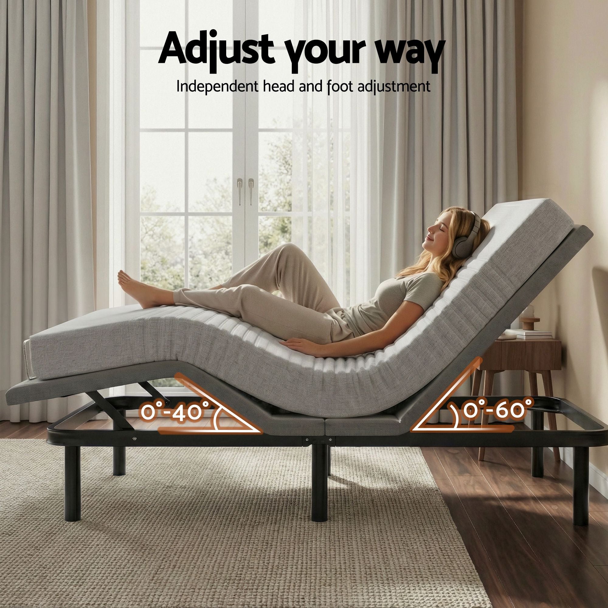 King Bed Frame and Giselle Bedding King Memory Foam Mattress Set, Electric Bed Base with Zero Gravity & 7 Zone Cooling Comfort for Back Pain Relief, Black & Grey, 15cm Thickness
