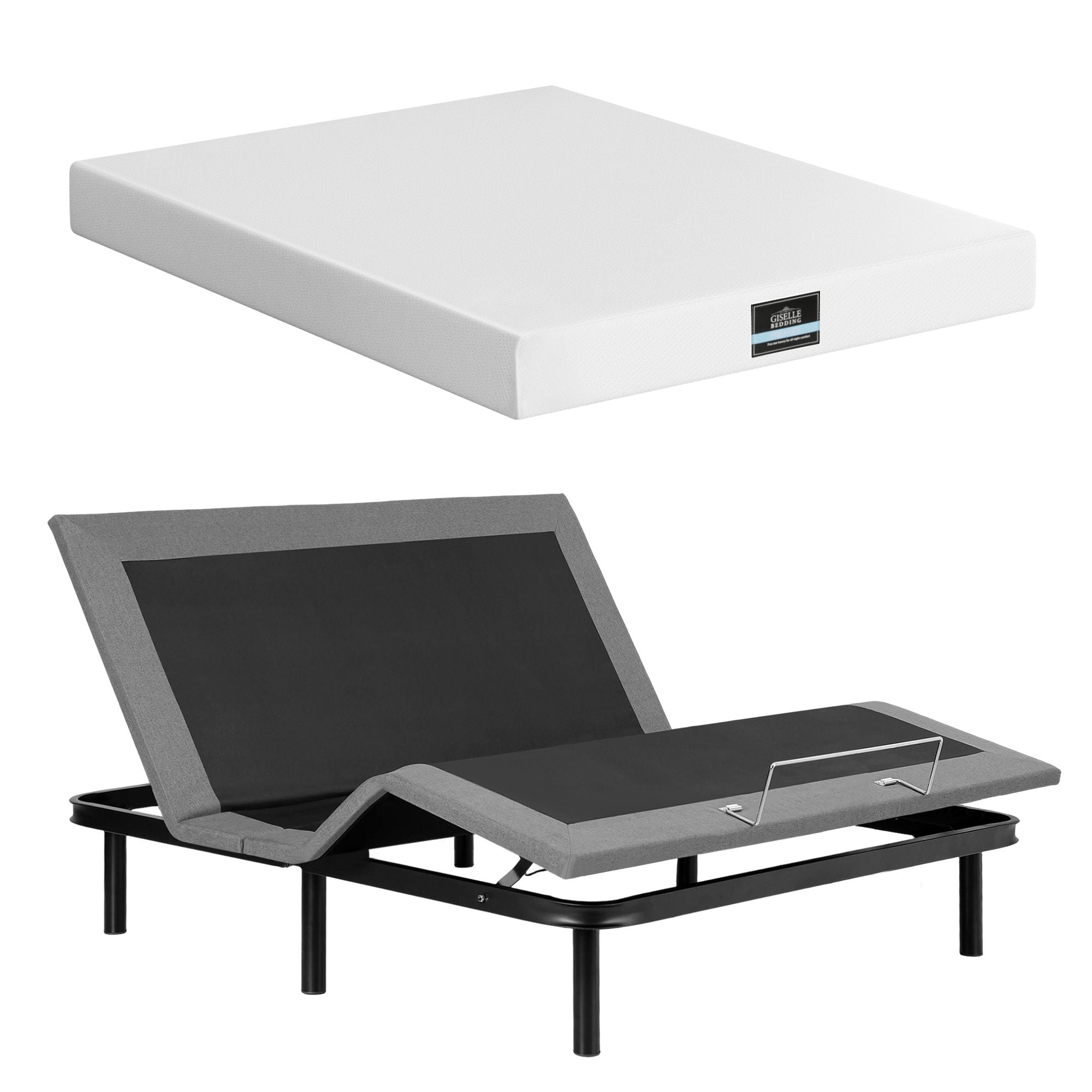 King size bed frame & Giselle Bedding King Mattress Combo, adjustable bed Base for Snoring Relief, Independent Head Foot Incline, Wireless Remote, Black,20cm Thickness