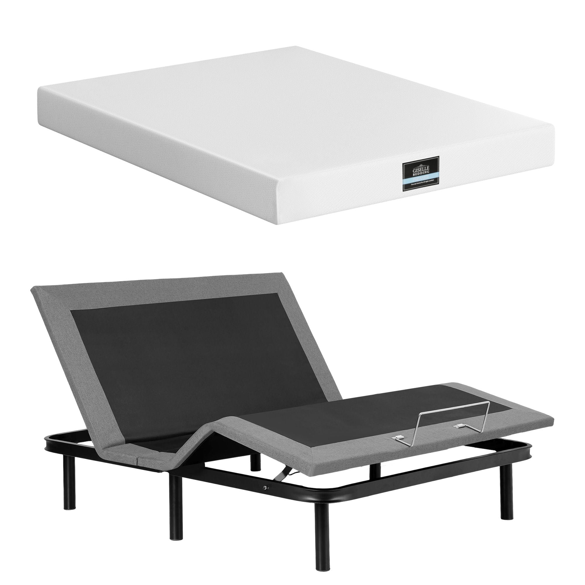 Queen size bed frame & Giselle Bedding Mattress Queen Combo, adjustable bed Base for Snoring Relief, Independent Head Foot Incline, Wireless Remote, Black,20cm Thickness