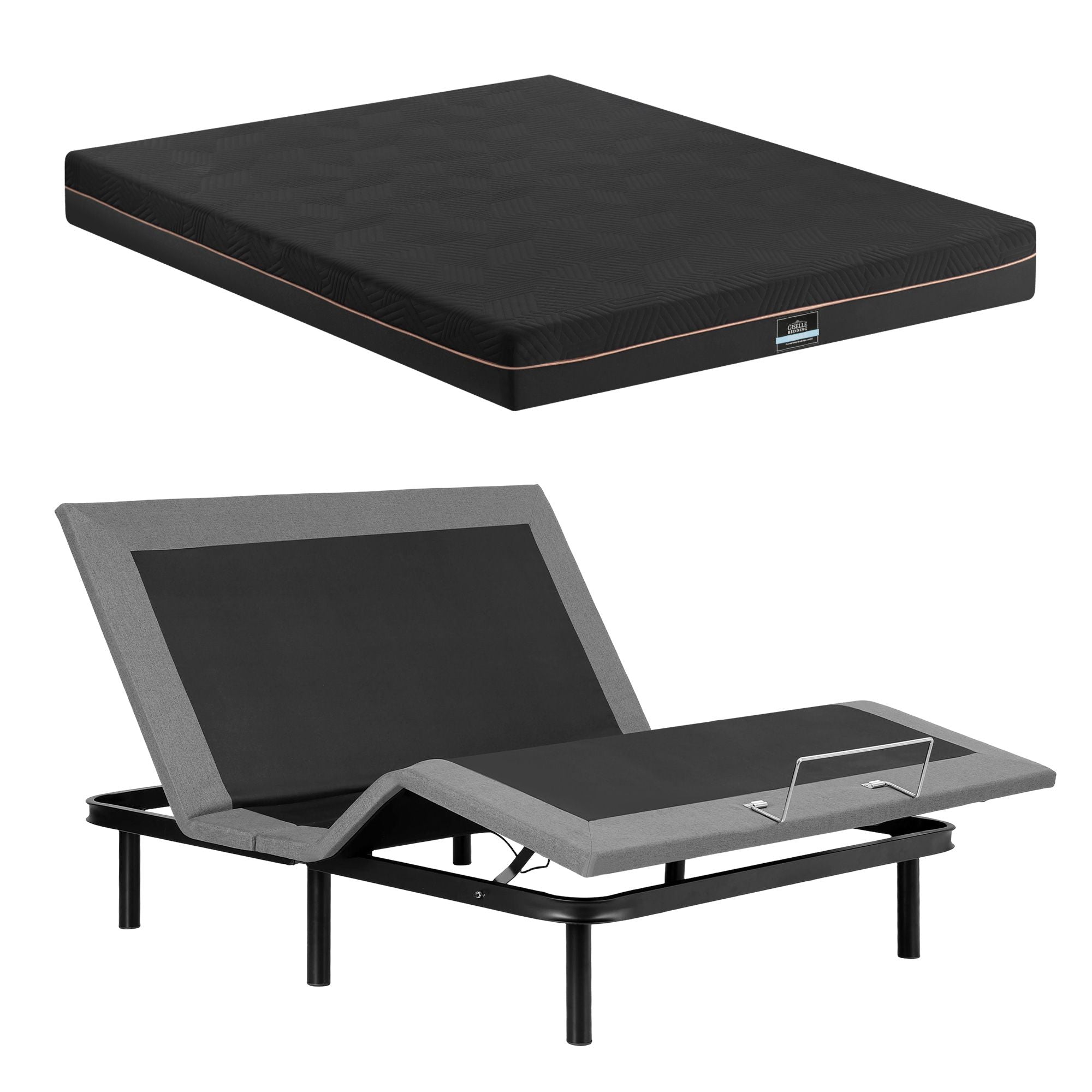 Double size bed frame with Giselle Bedding Double Mattress, adjustable bed Base Combo for Snoring Relief, Independent Head Foot Incline, Wireless Remote, Black,18cm Thickness