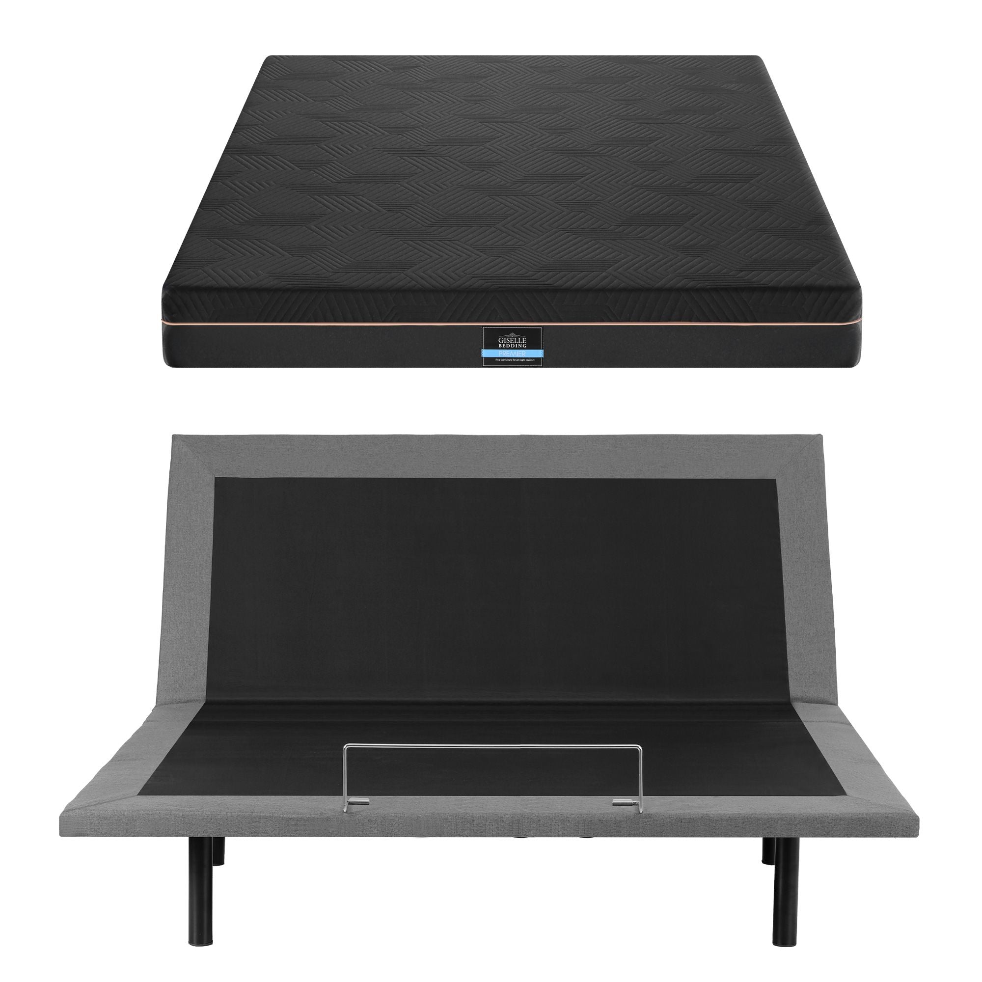 King size bed frame with Giselle Bedding King Mattress, adjustable bed Base Combo for Snoring Relief, Independent Head Foot Incline, Wireless Remote, Black,18cm Thickness