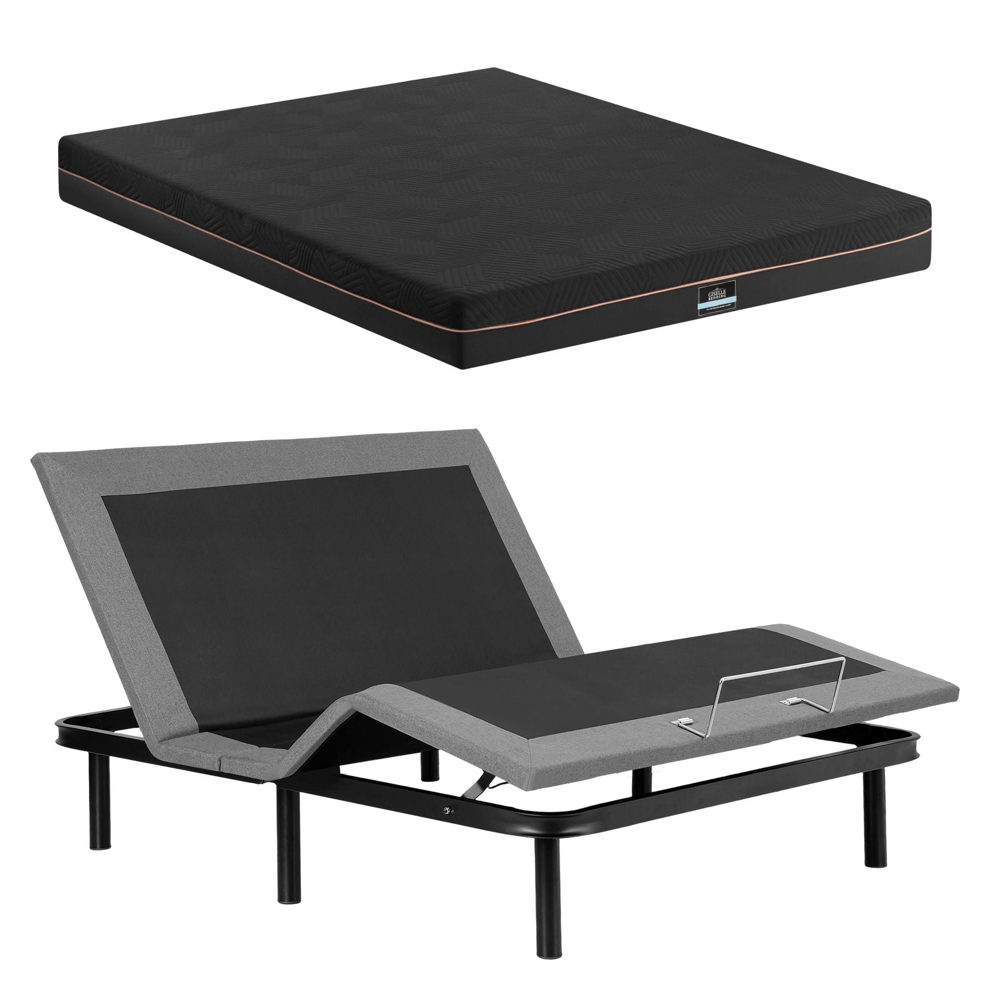 Queen size bed frame with Giselle Bedding Queen Mattress, adjustable bed Base Combo for Snoring Relief, Independent Head Foot Incline, Wireless Remote, Black,18cm Thickness