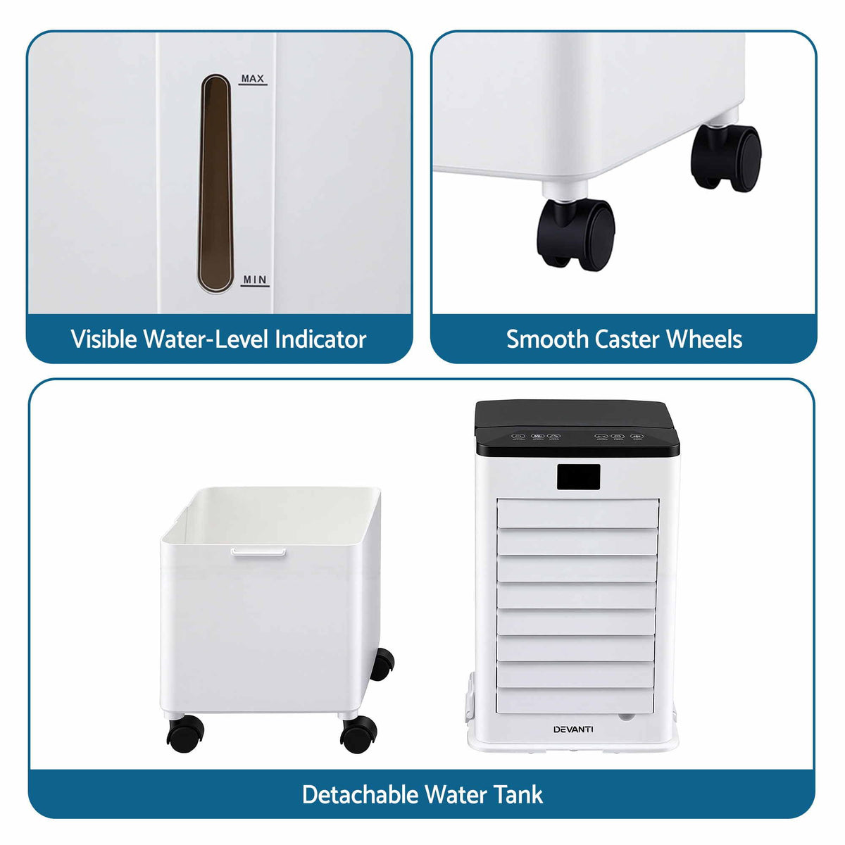 8L 3-in-1 Evaporative Air Cooler with Remote Control and 4 Ice Packs - White