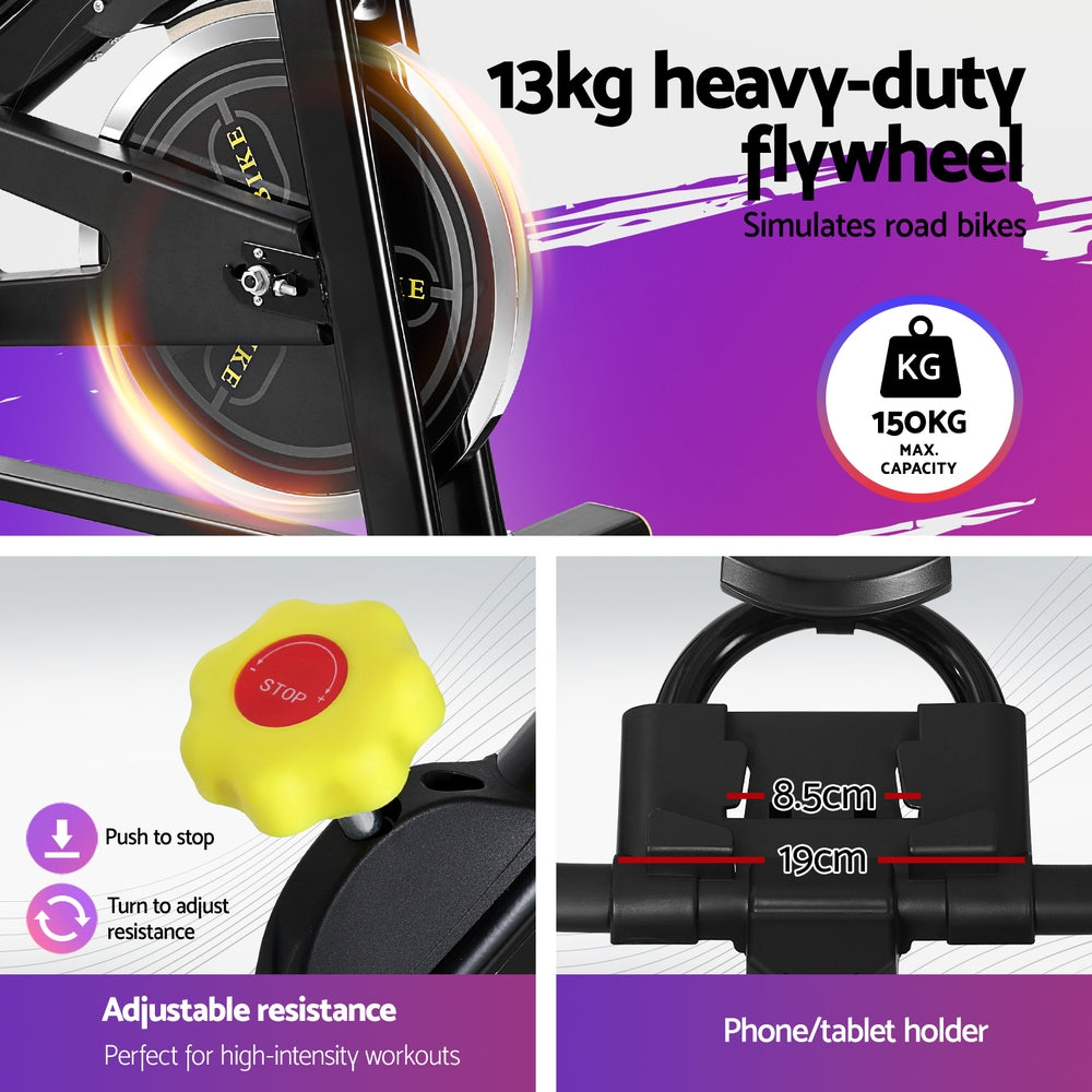 Spin Exercise Bike with Bluetooth APP Connectivity for Cardio Workouts - Black