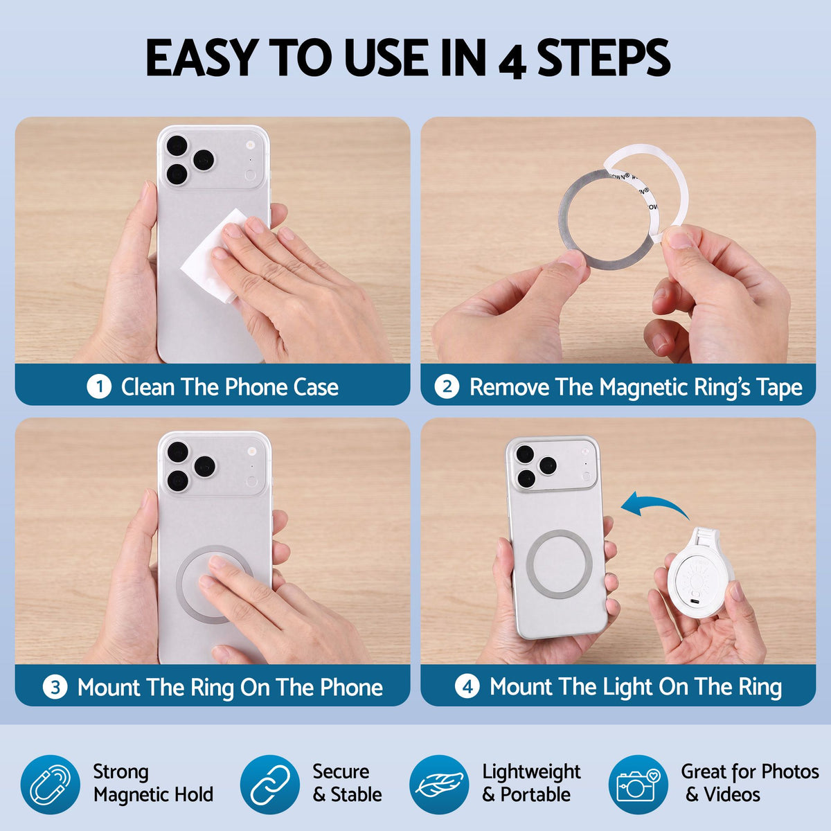 Magnetic Foldable LED Selfie Ring Light CRI95 - White