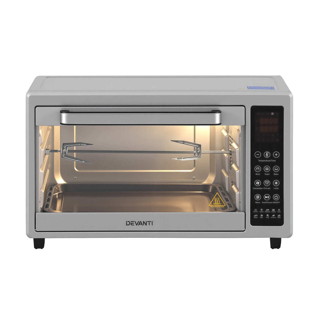 48L Convection Oven Electric Fryer Bake Grill 2000W Benchtop - Silver