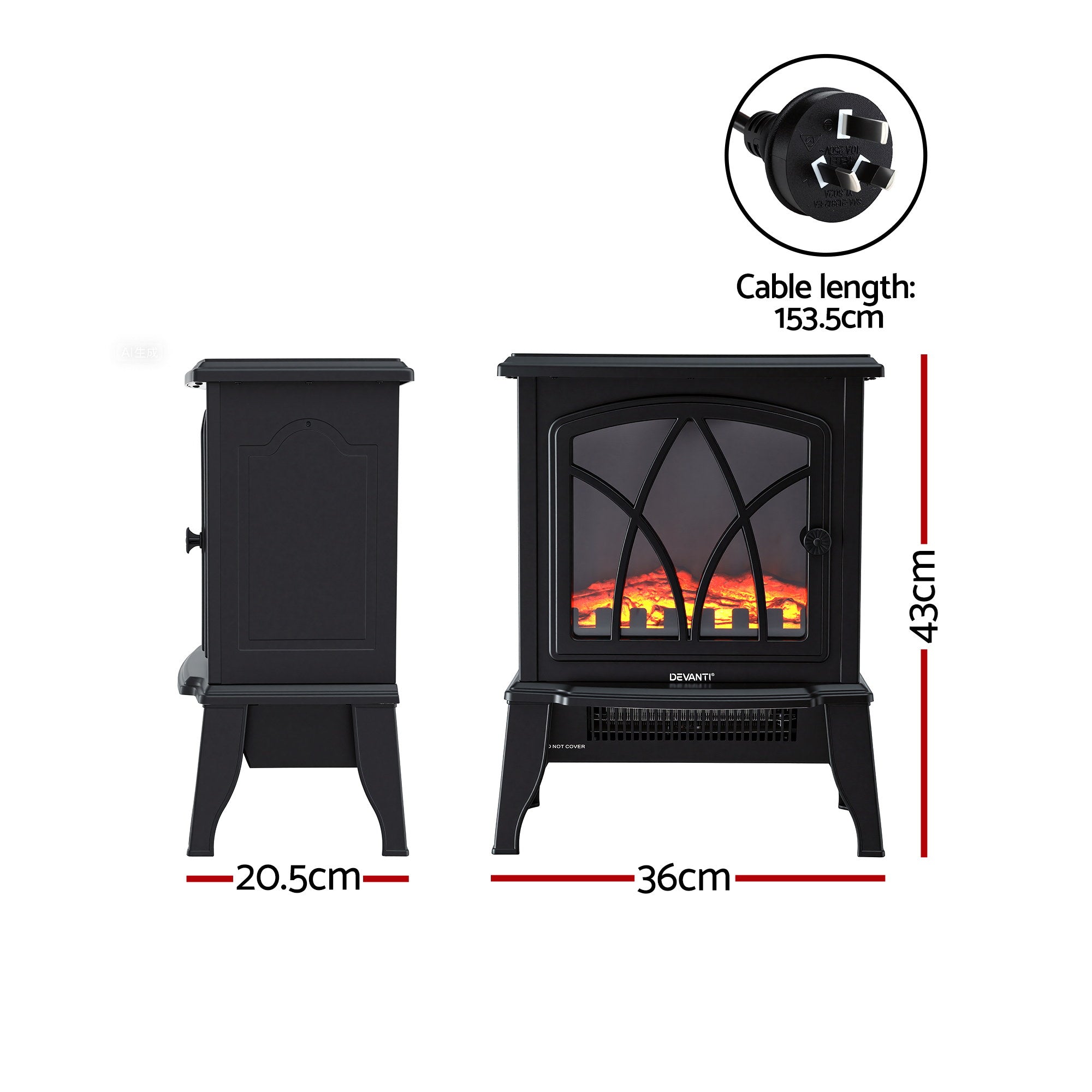 2000W Freestanding Electric Fireplace Heater with 3D Flame Effect - Black