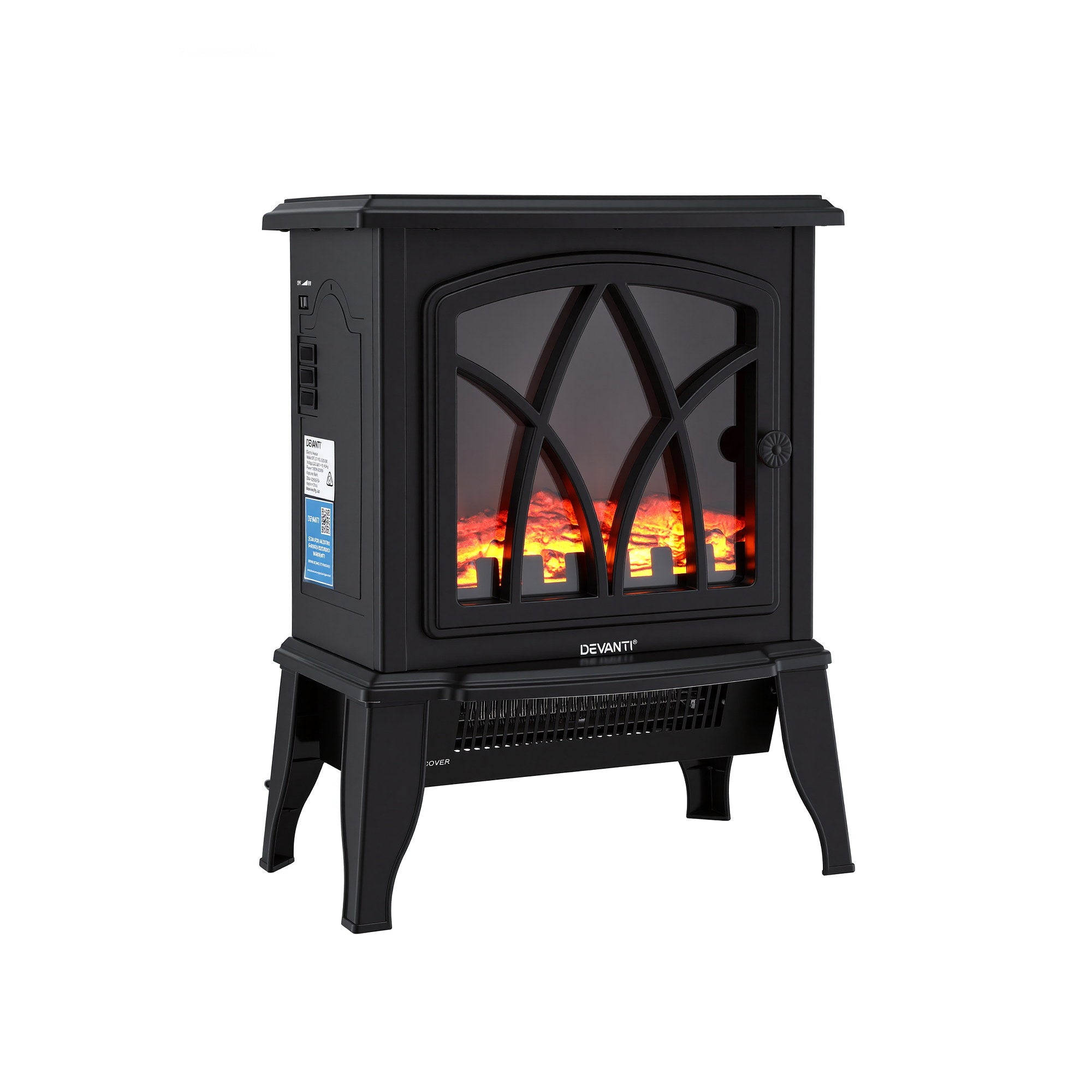 2000W Freestanding Electric Fireplace Heater with 3D Flame Effect - Black
