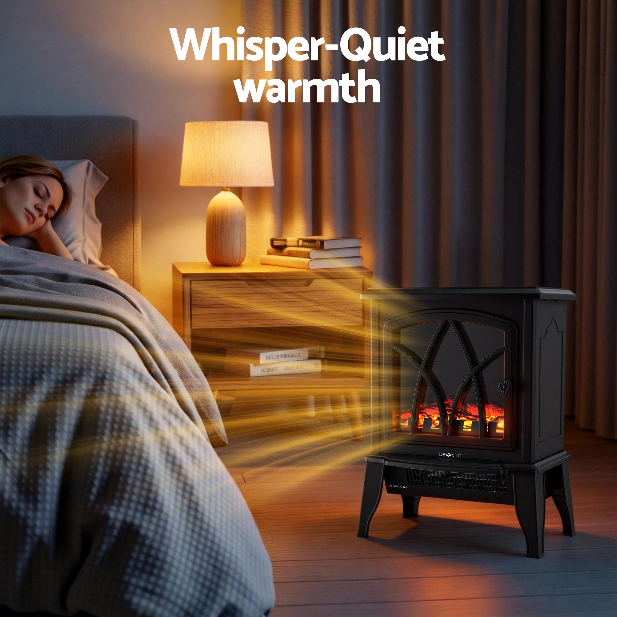 2000W Freestanding Electric Fireplace Heater with 3D Flame Effect - Black