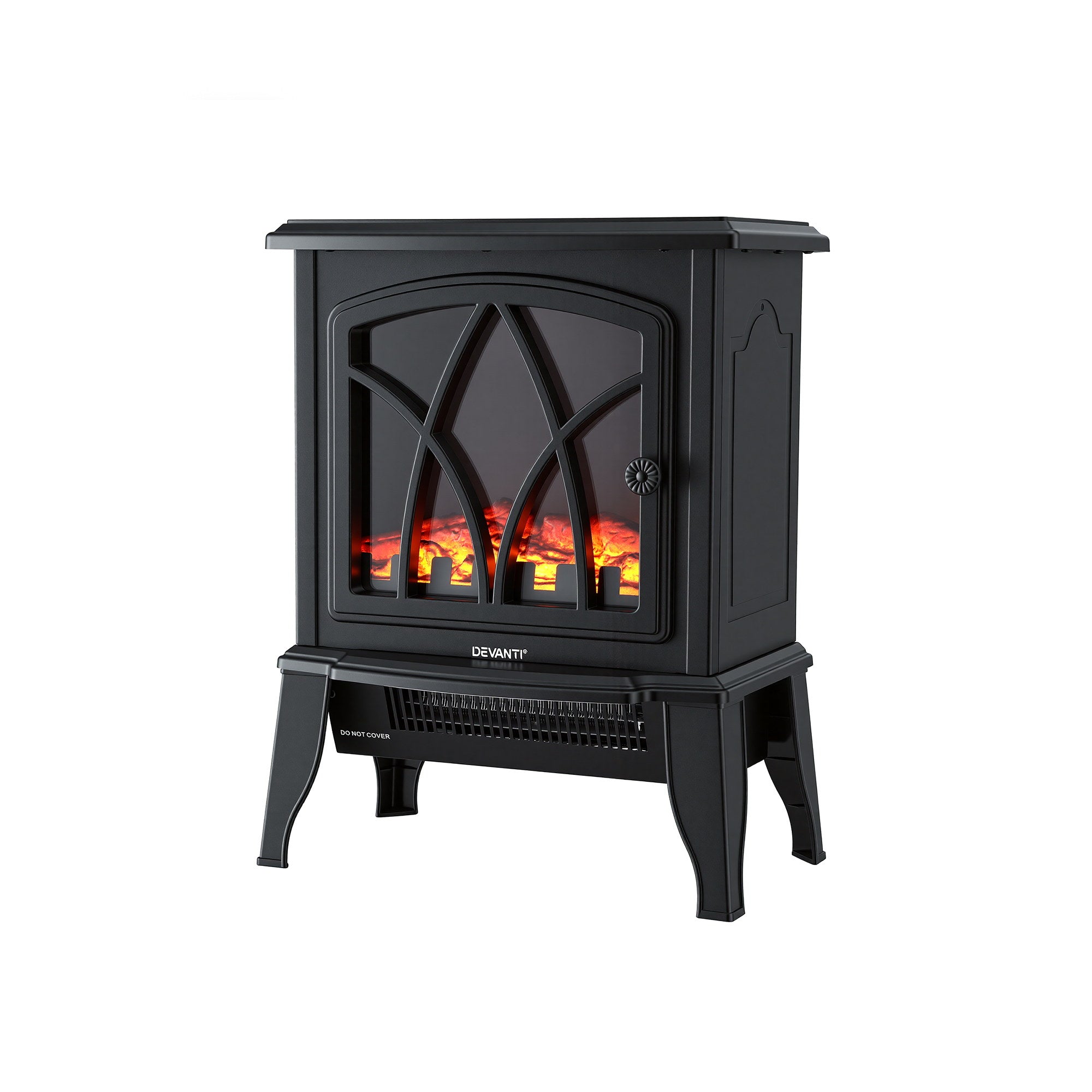 2000W Freestanding Electric Fireplace Heater with 3D Flame Effect - Black