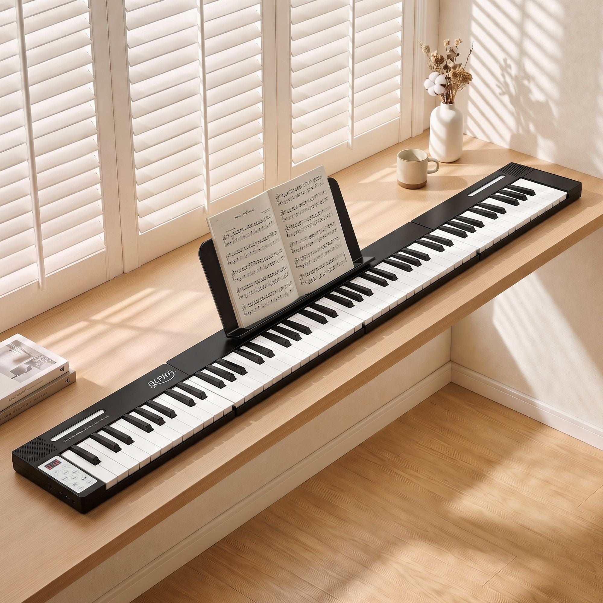 88 Key Quad Folding Electronic Keyboard Digital Piano Portable MIDI Bluetooth Black