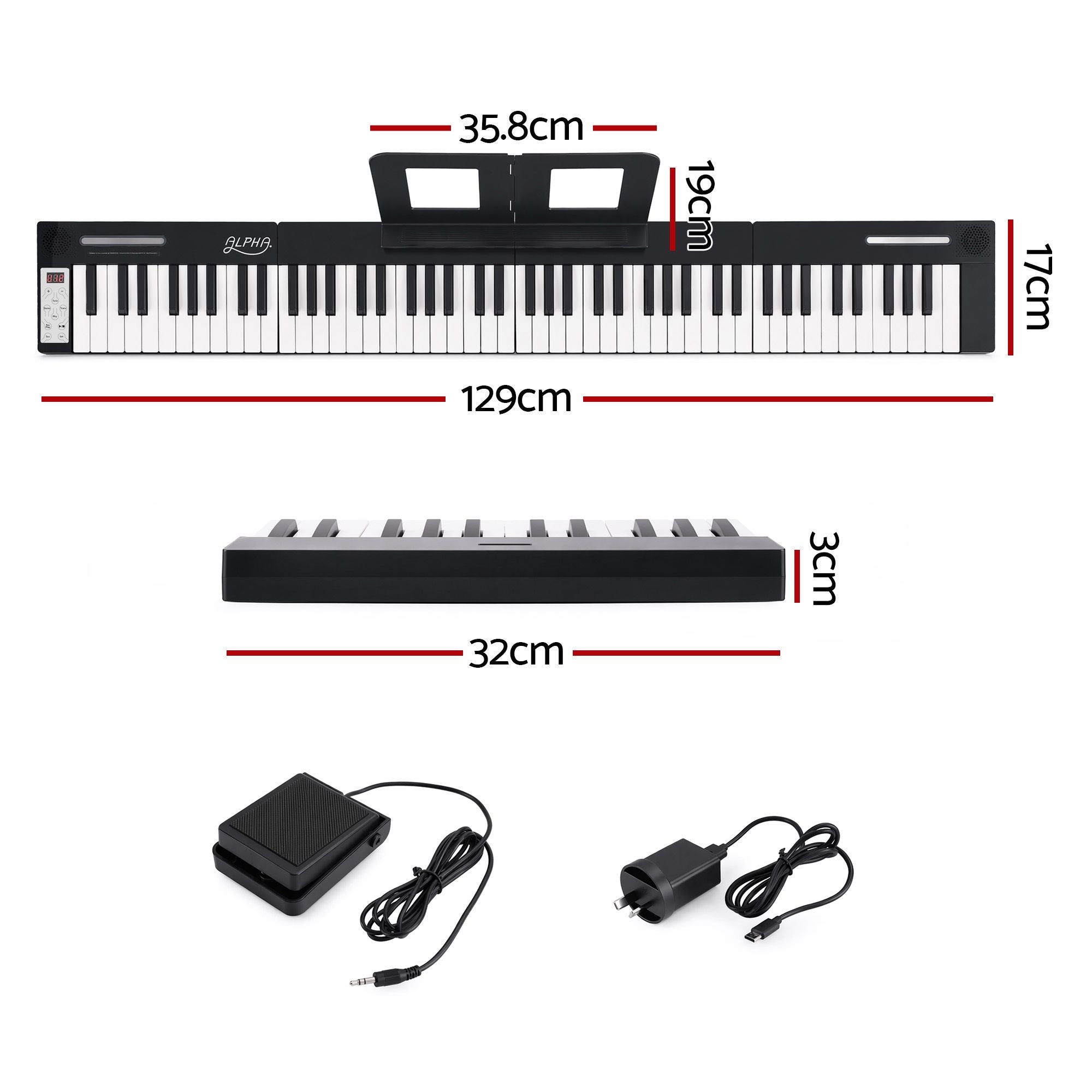 88 Key Quad Folding Electronic Keyboard Digital Piano Portable MIDI Bluetooth Black
