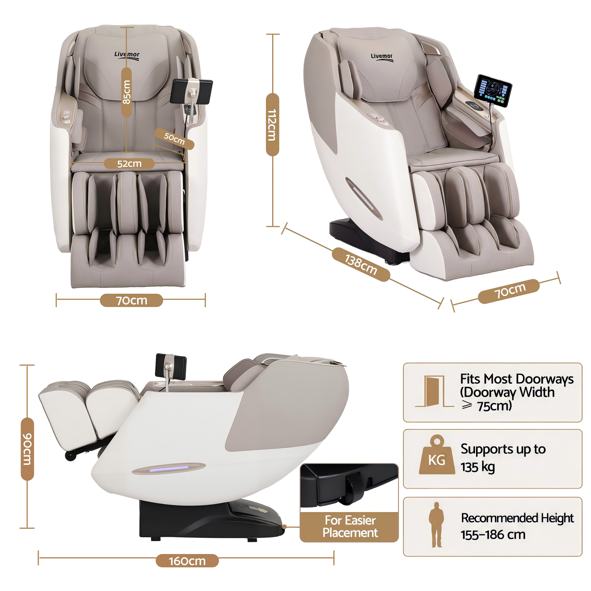 Elite 4D Massage Chair Recliner, SL Track Zero Gravity & Heat Auto Body Scan, 12 Auto Programs, 3 Zero-G Positions, Foot Rollers, Airbag Compression, Bluetooth Speaker, Wireless Charging