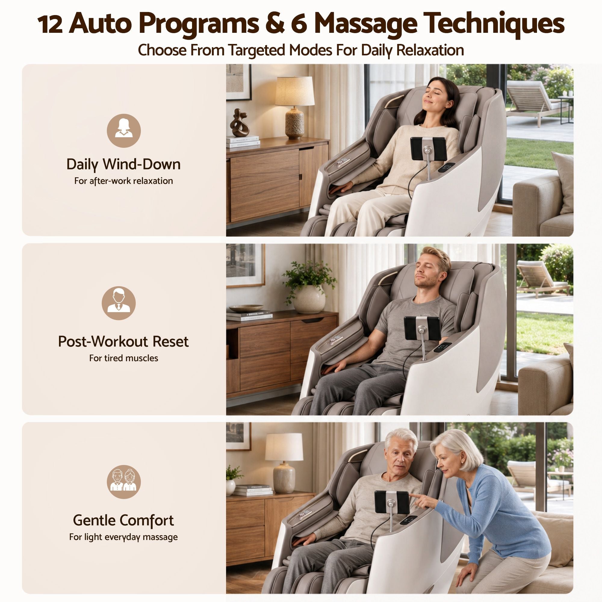 Elite 4D Massage Chair Recliner, SL Track Zero Gravity & Heat Auto Body Scan, 12 Auto Programs, 3 Zero-G Positions, Foot Rollers, Airbag Compression, Bluetooth Speaker, Wireless Charging