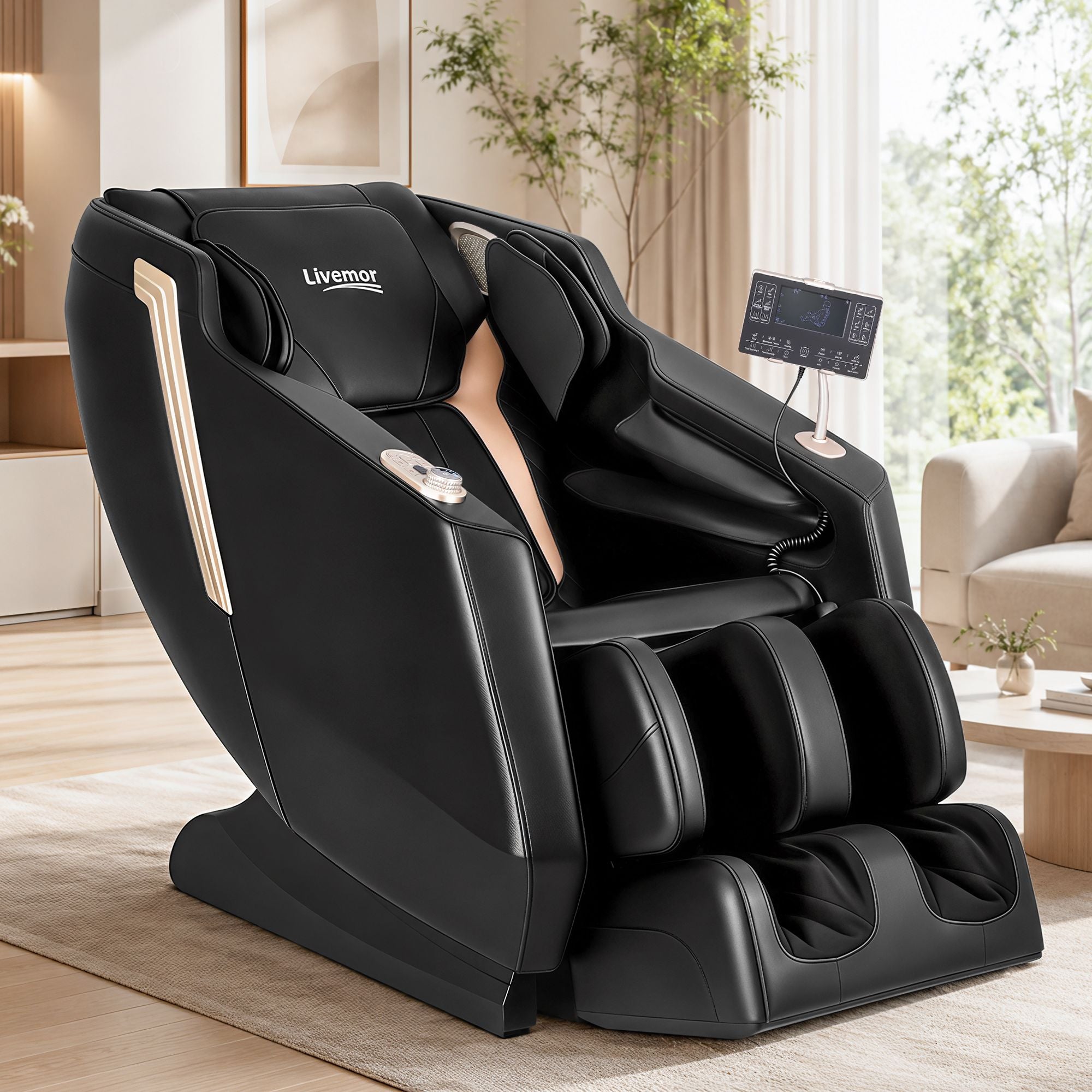Flex Massage Chair Full Body Zero Gravity Recliner with Heat, 24 Airbags, Foot Massage, 6 Auto Programs, Voice Control, Bluetooth Speakers, Screen Control, Extendable Footrest - Black