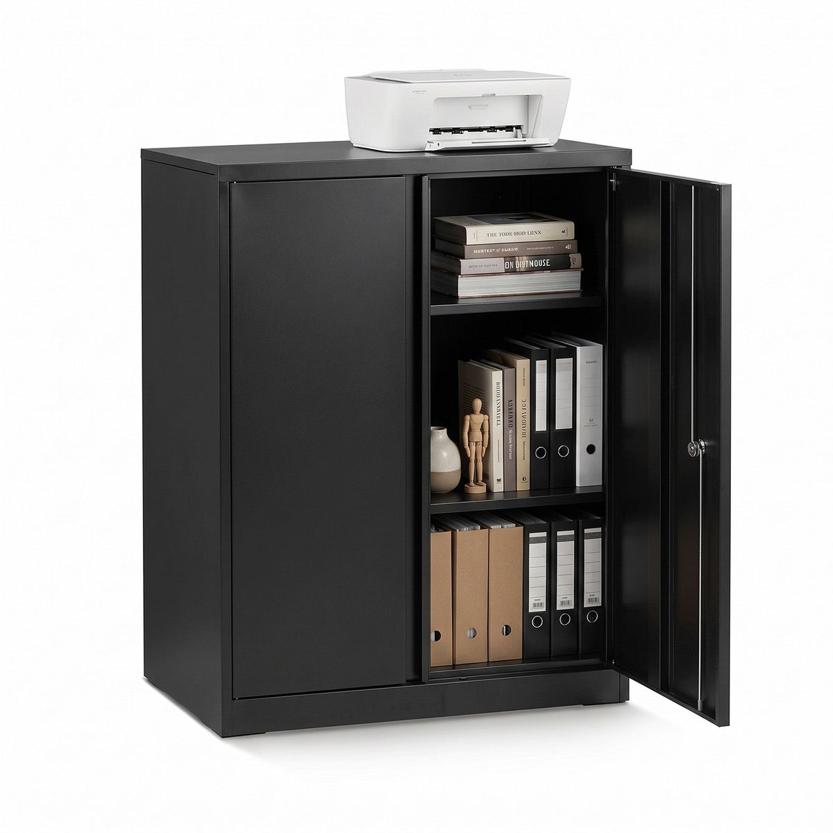 100cm Steel Locker Cabinet with 3-Point Lock and 2 Adjustable Shelves - Black