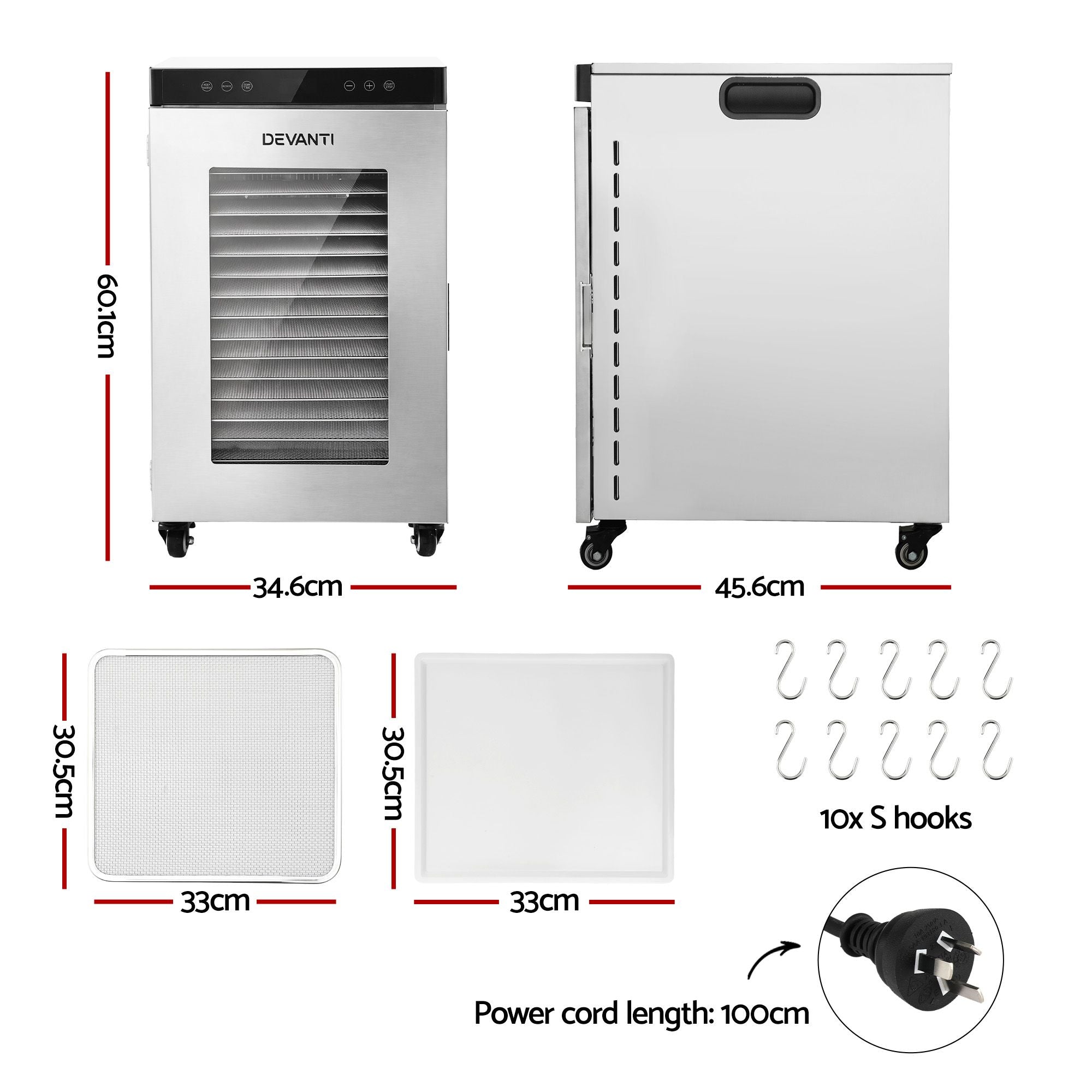 Food Dehydrator Stainless Steel Fruit Dryer 16 Tray Silver