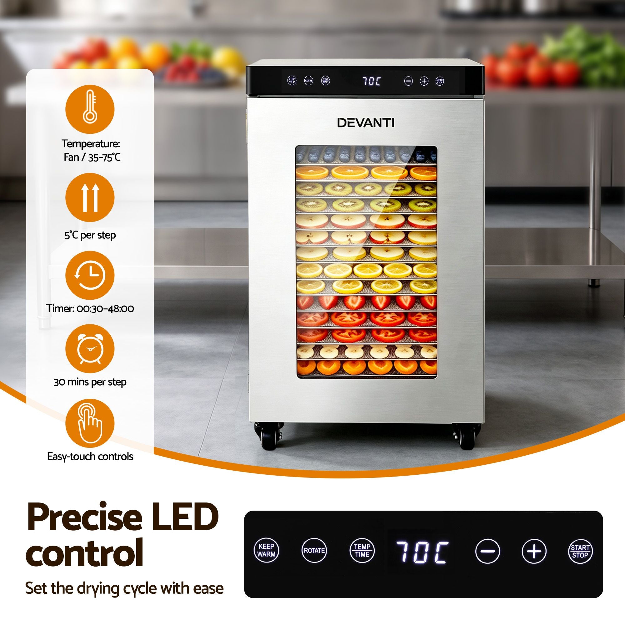 Food Dehydrator Stainless Steel Fruit Dryer 16 Tray Silver