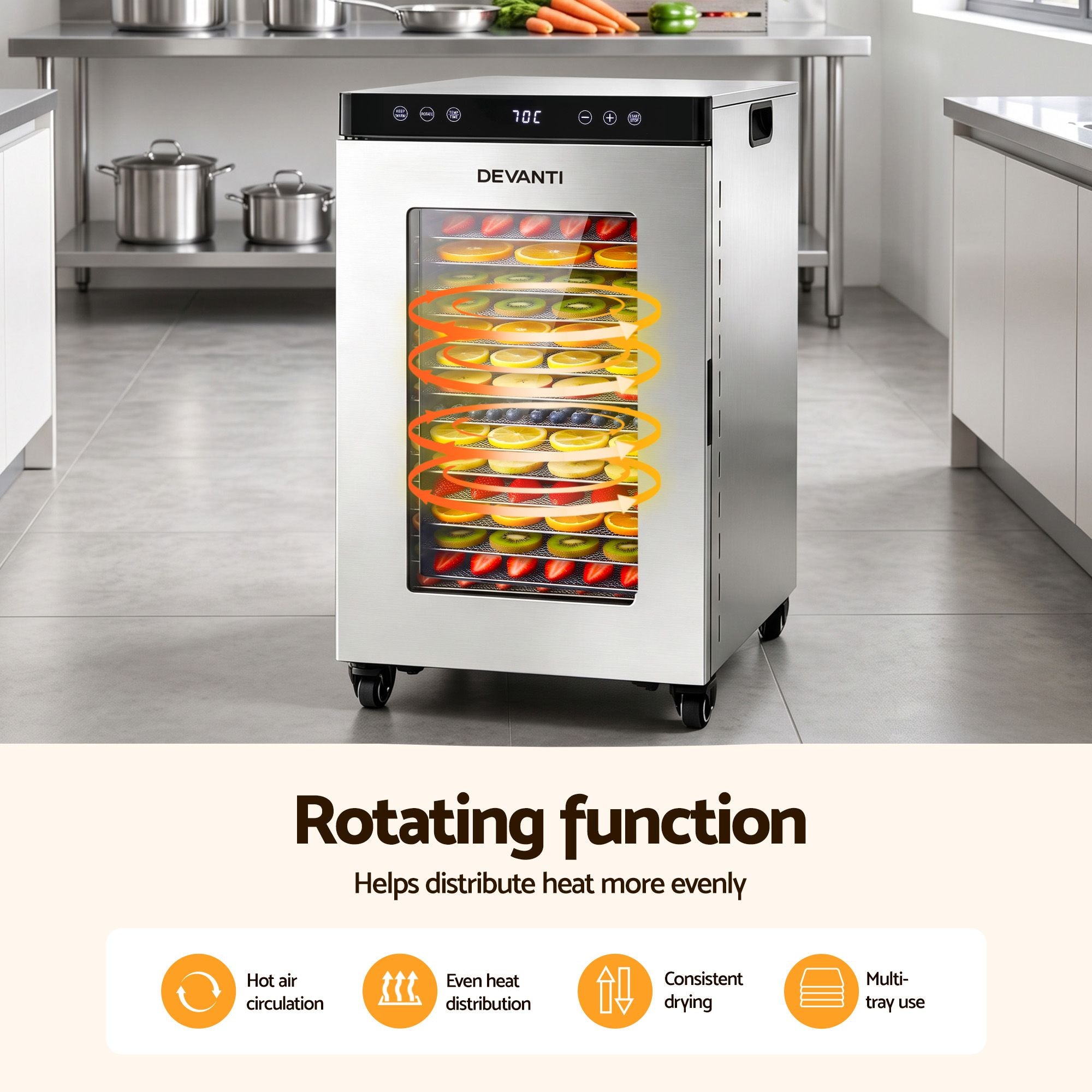 Food Dehydrator Stainless Steel Fruit Dryer 16 Tray Silver