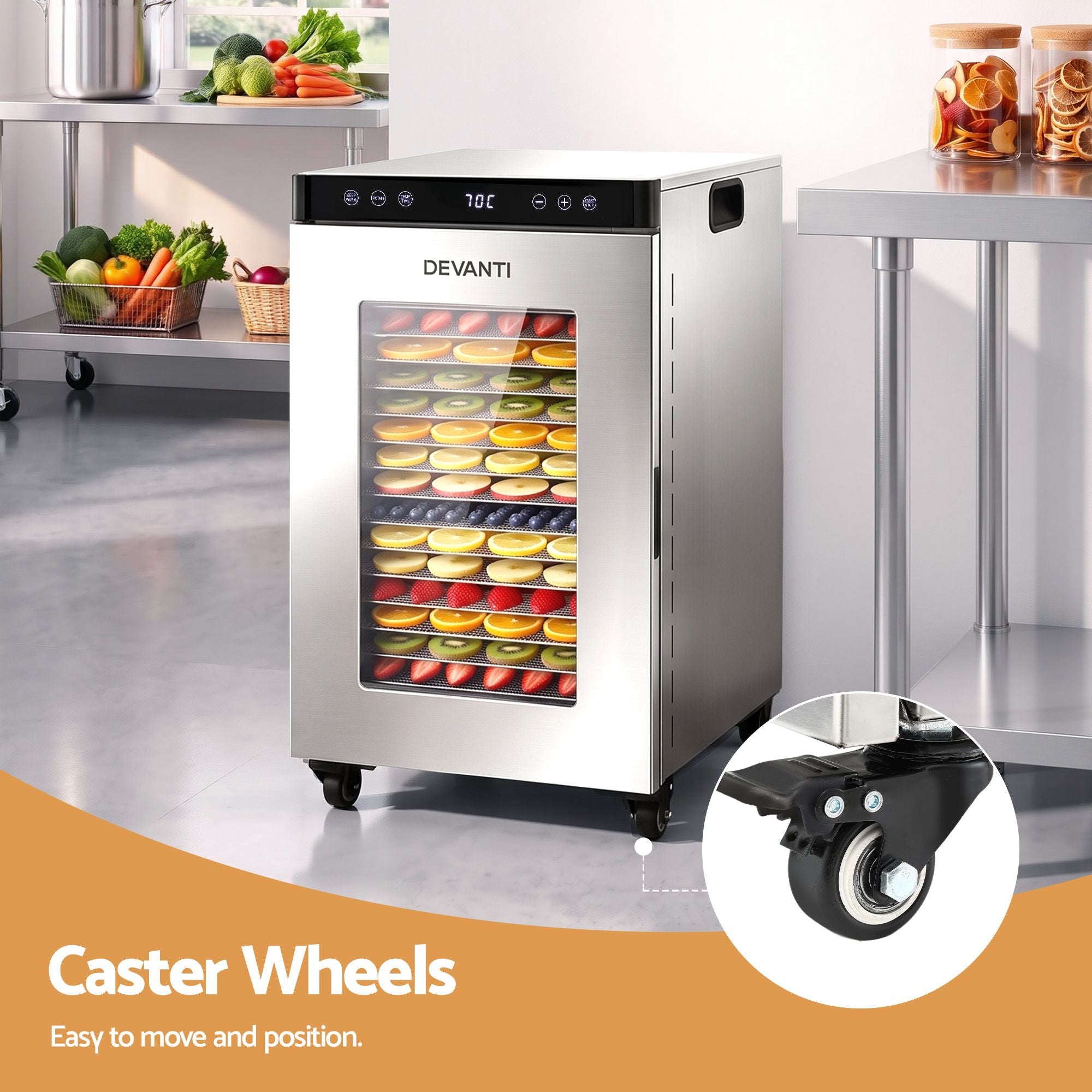 Food Dehydrator Stainless Steel Fruit Dryer 16 Tray Silver