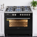 90cm Dual Fuel Freestanding Cooker 5 Burner Gas Cooktop Electric Oven - Black and Stainless Steel