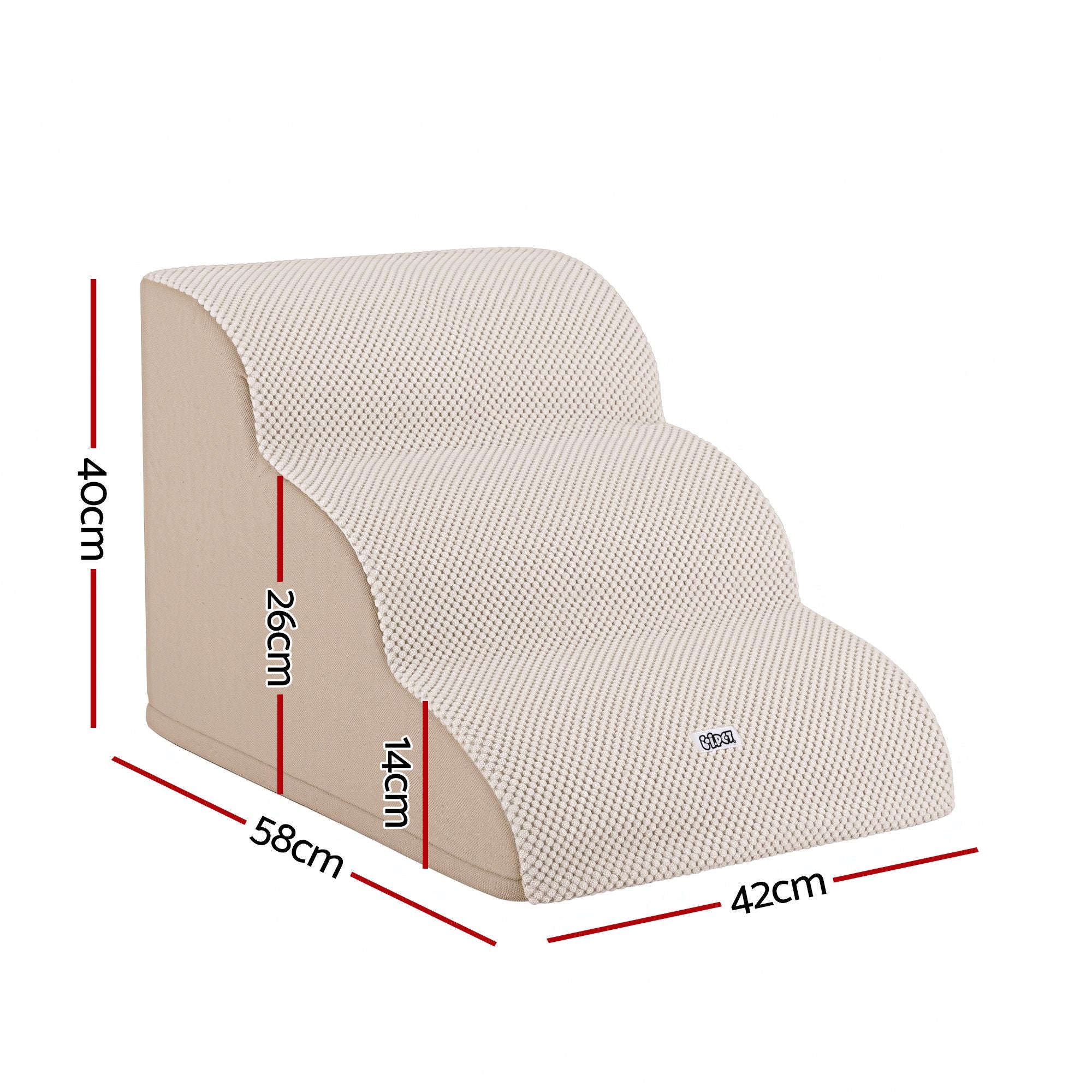 Dog Ramp 3 Tier Foam Steps with Washable Cover for Bed and Sofa - Beige