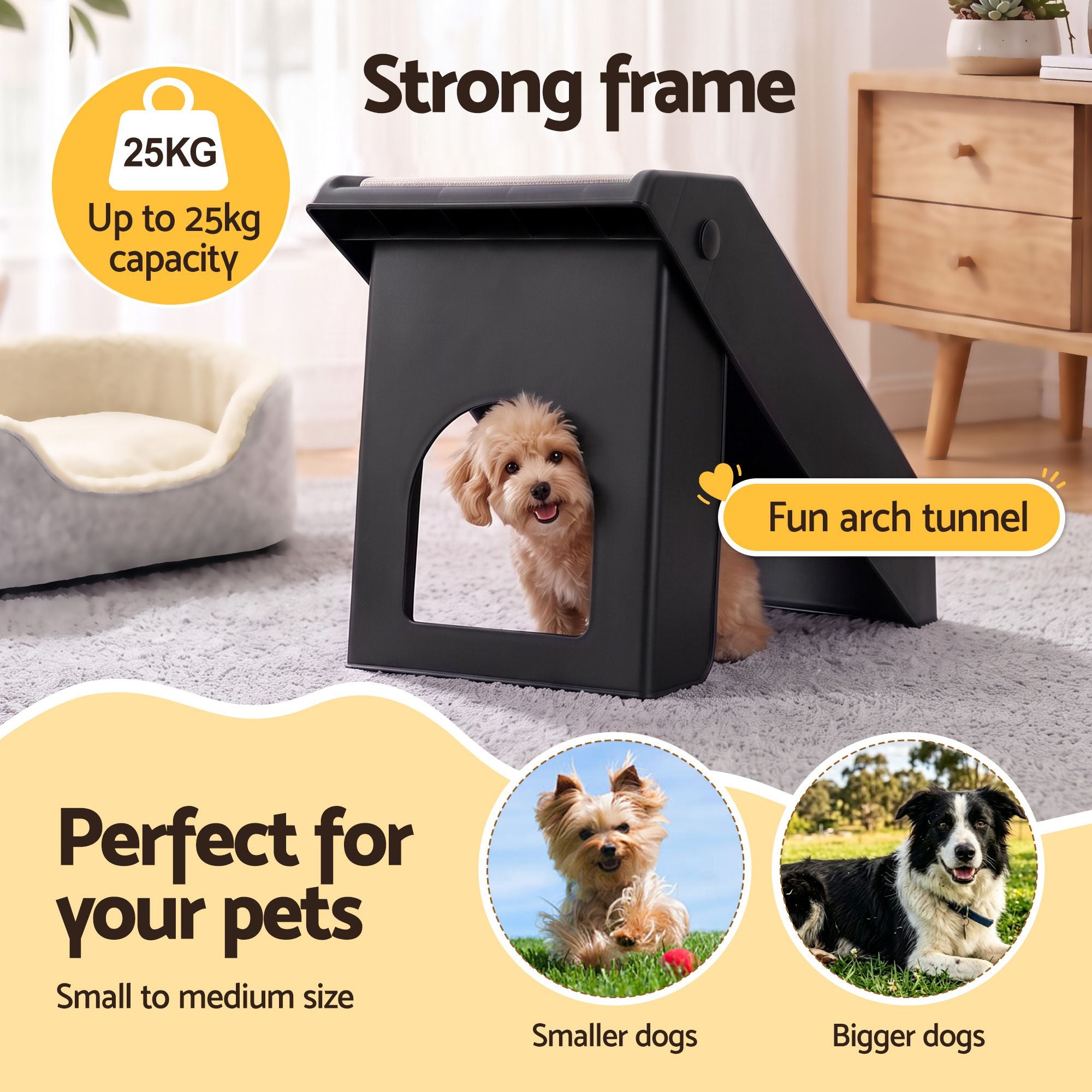 Dog Ramp 3-Step Foldable Pet Stairs for Bed Sofa Car Ladder - Black