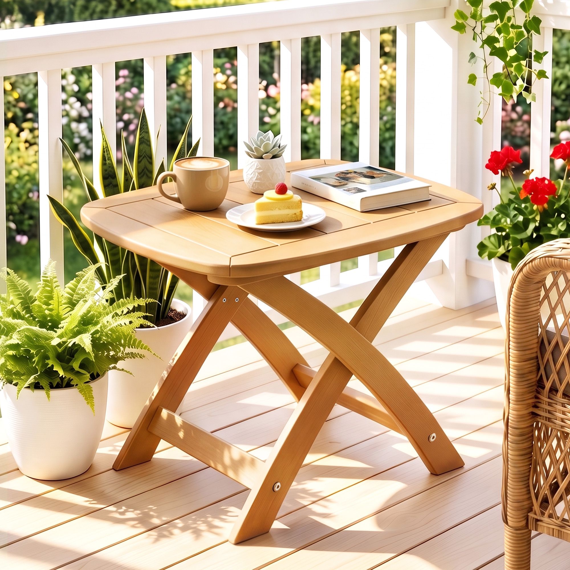 Gardeon Outdoor Side Table HDPE 53x46x39cm - Natural
