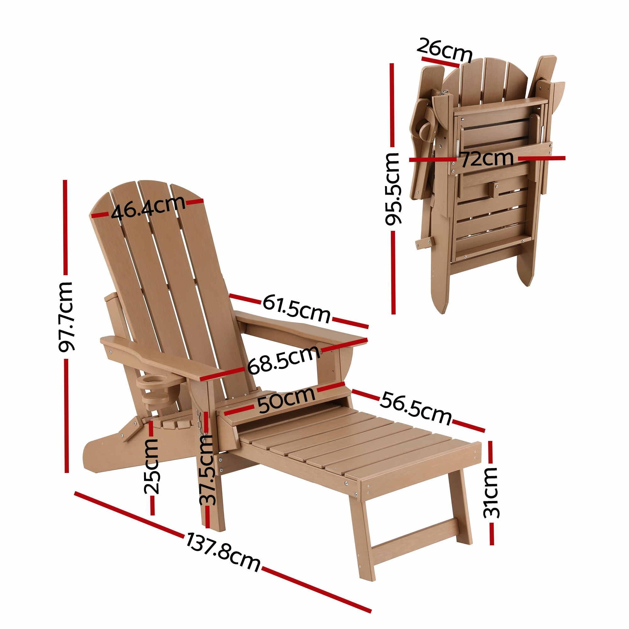 Folding Adirondack Sun Lounger with Recliner and Footrest HDPE - Khaki