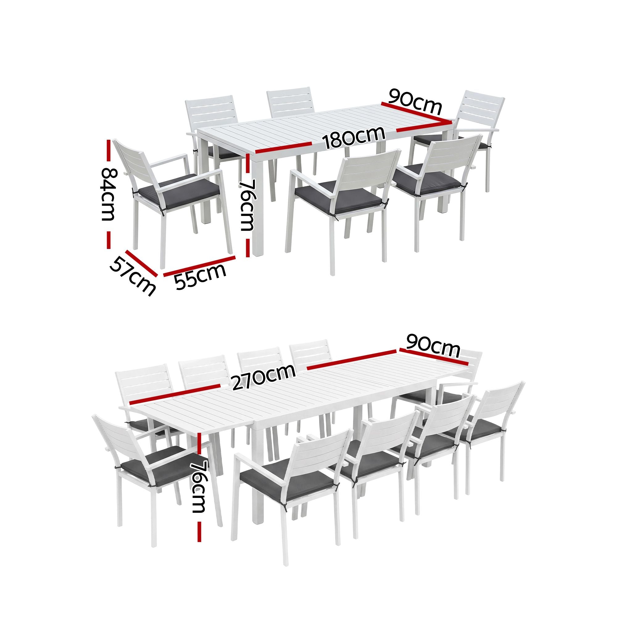 Outdoor Dining Set 11PCS Aluminum Extendable Table and Chairs Patio Furniture White