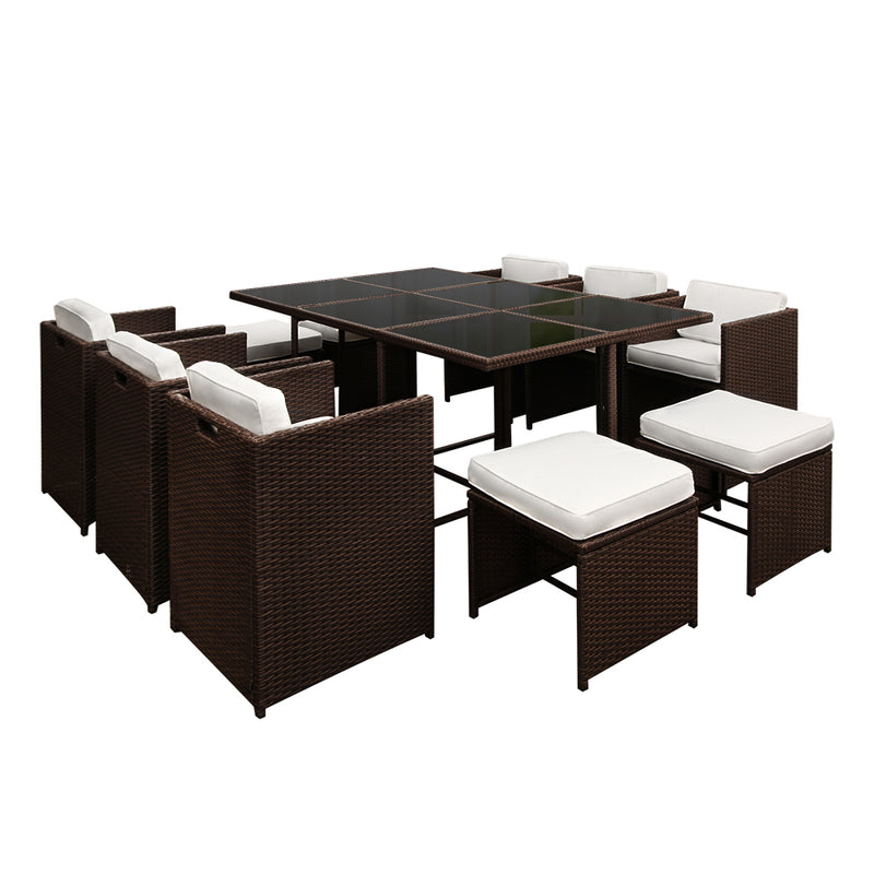 11 Piece Wicker Outdoor Dining Set - Brown