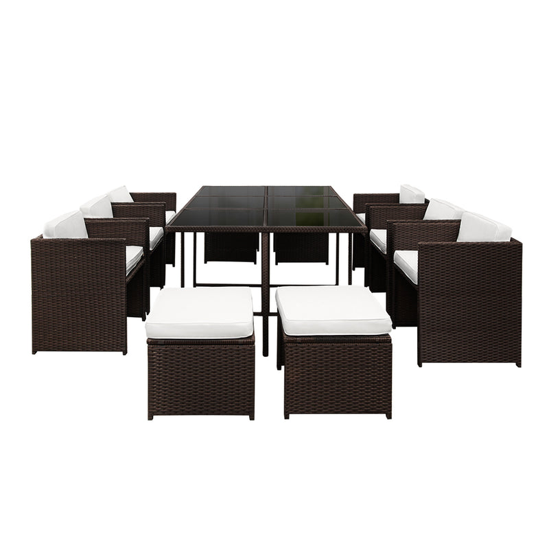 11 Piece Wicker Outdoor Dining Set - Brown