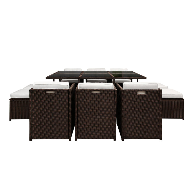 11 Piece Wicker Outdoor Dining Set - Brown