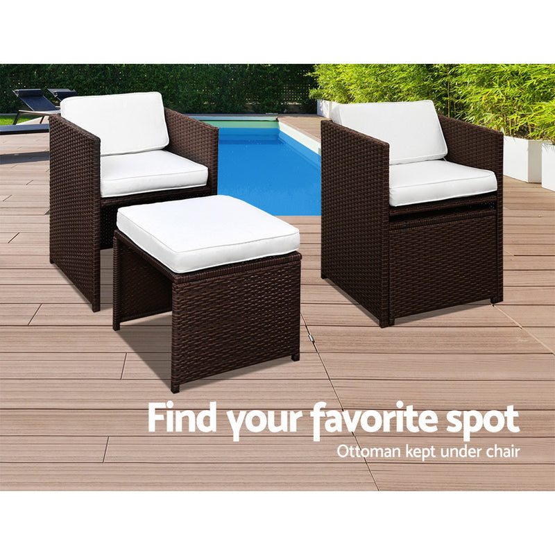 11 Piece Wicker Outdoor Dining Set - Brown