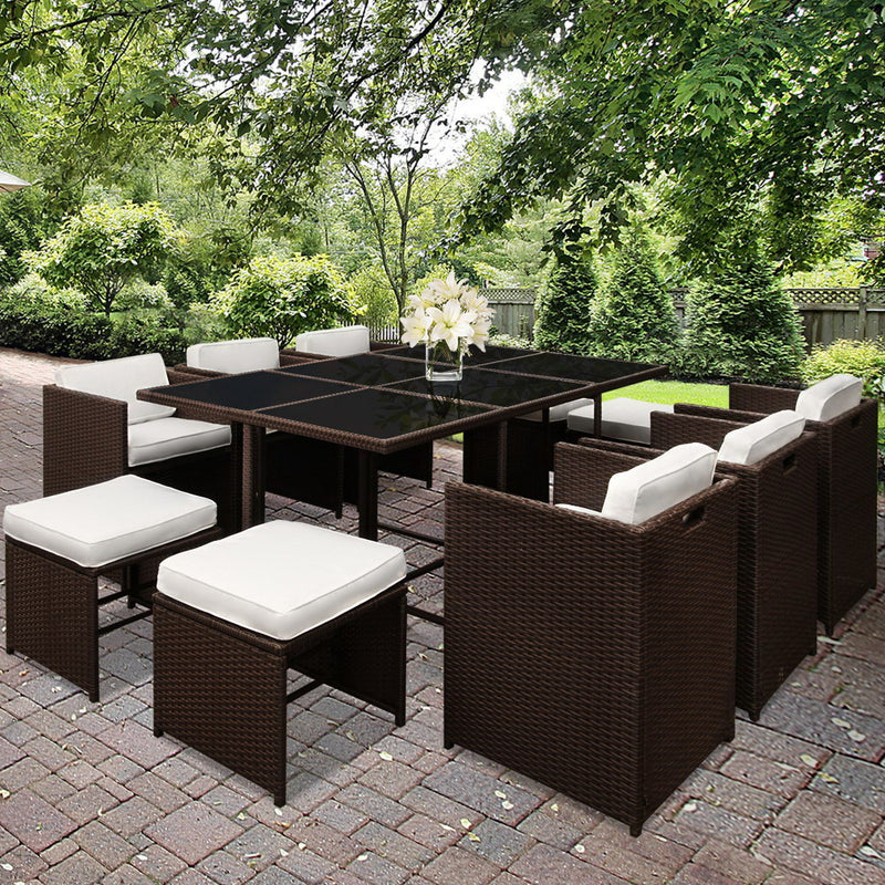 11 Piece Wicker Outdoor Dining Set - Brown