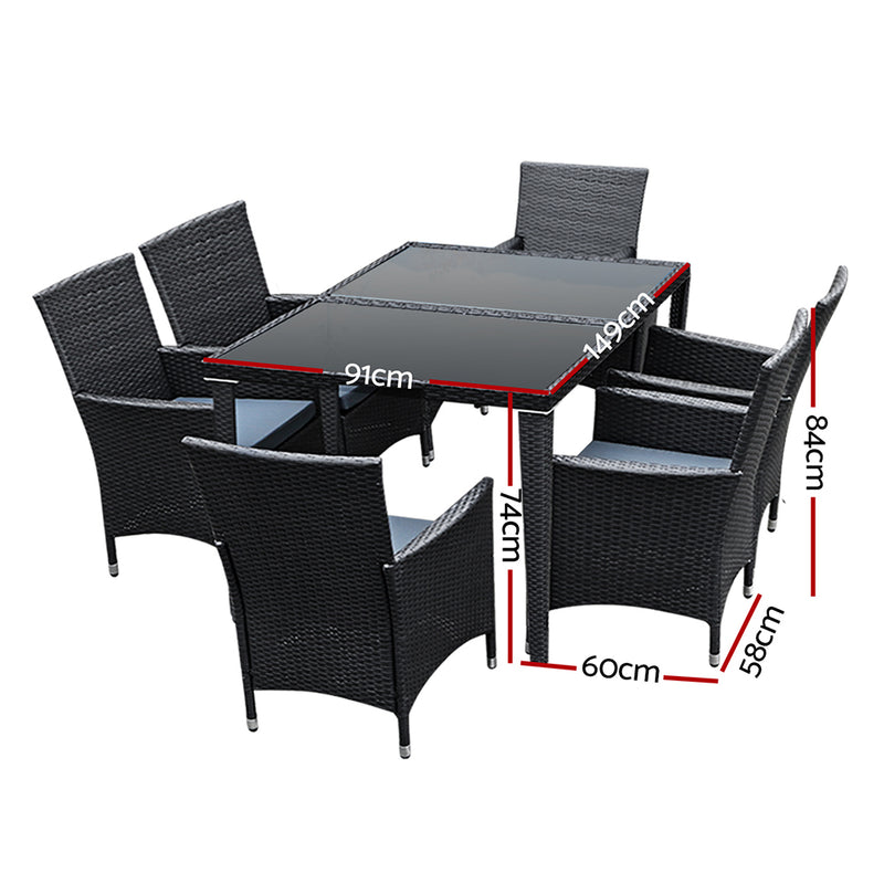 6 Seat Outdoor Dining Setting (Black)