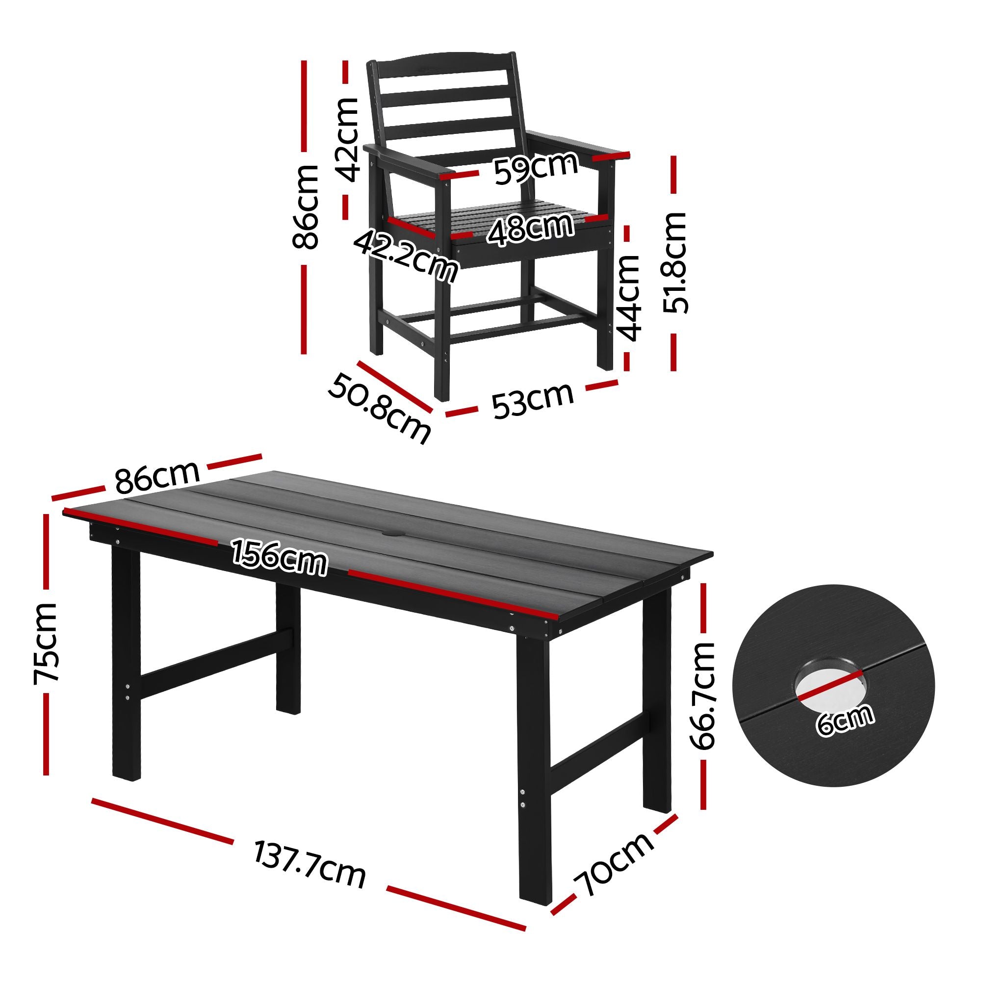 7 Piece Outdoor Dining Set with HDPE Table and Chairs - Black