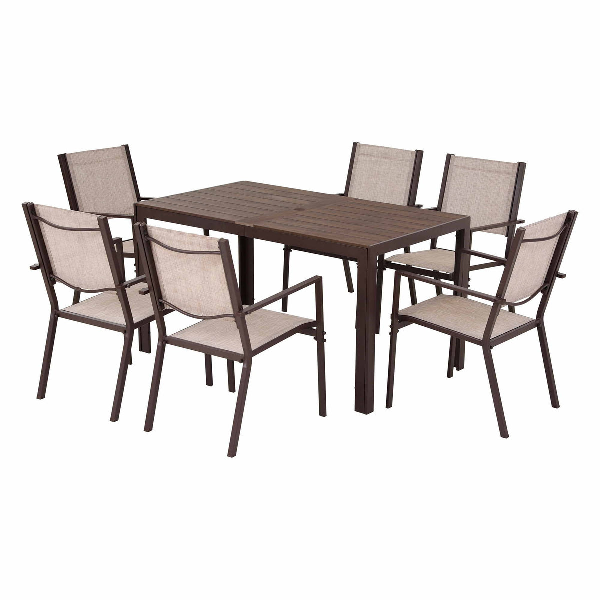 7-Piece Outdoor Dining Set with Table and Chairs for Patio and Garden - Coffee