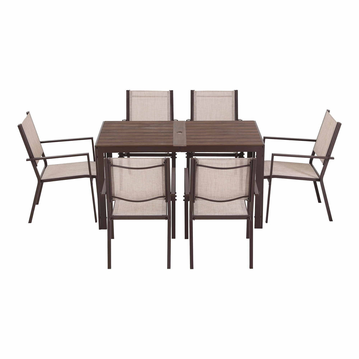 7-Piece Outdoor Dining Set with Table and Chairs for Patio and Garden - Coffee