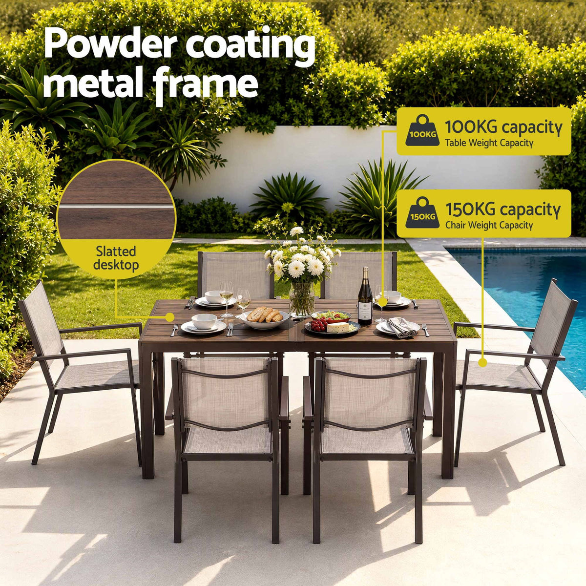 7-Piece Outdoor Dining Set with Table and Chairs for Patio and Garden - Coffee