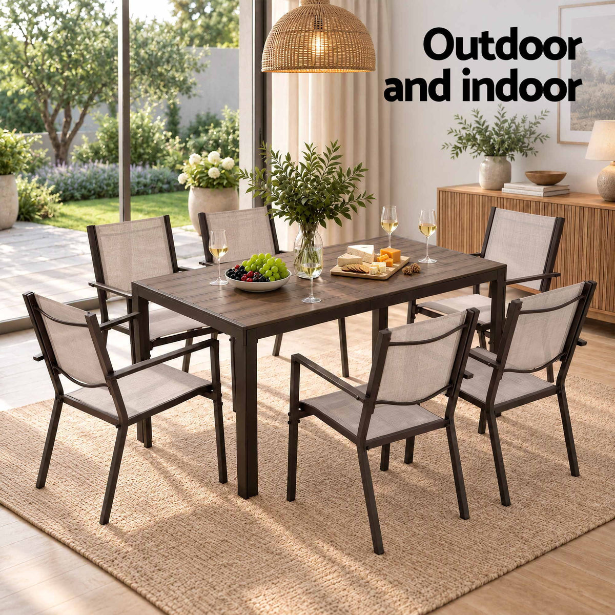 7-Piece Outdoor Dining Set with Table and Chairs for Patio and Garden - Coffee