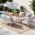 6 Seater Outdoor Dining Sofa Set with Steel Frame and Cushions - White